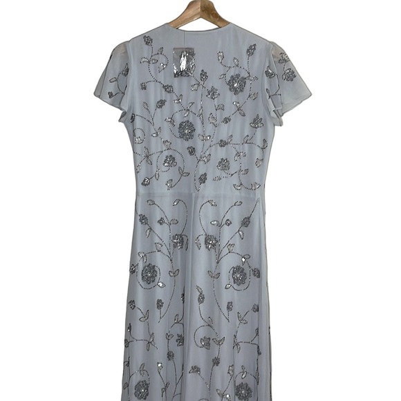 BHLDN (Anthropologie) Plymouth Beaded Sequin Wrap‎ Dress Fog  Size 4 - Picture 6 of 9